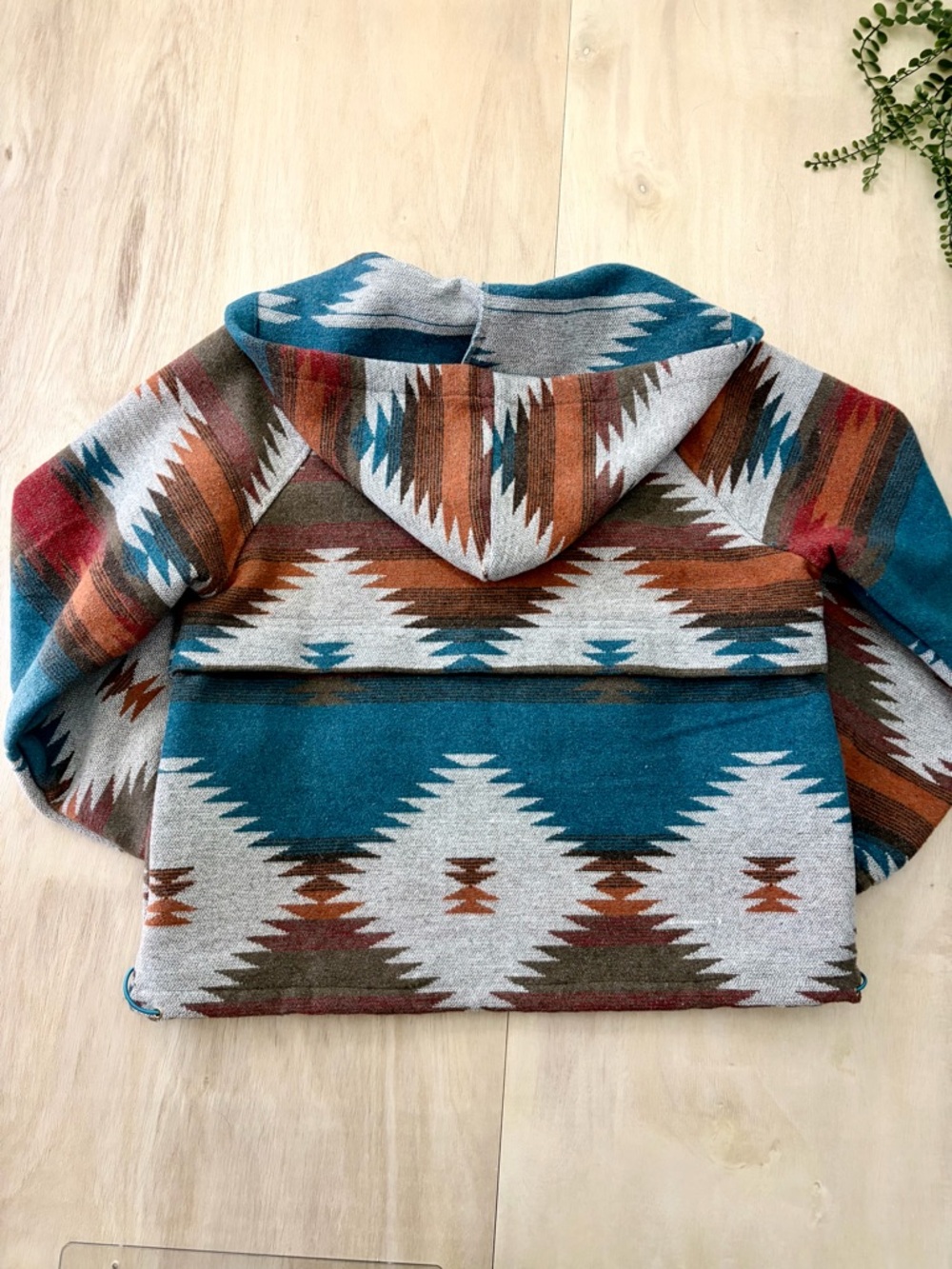 Mainstrip Aztec Southwestern Teal Half-Zip Hooded Sweater - Small - Picture 4 of 10